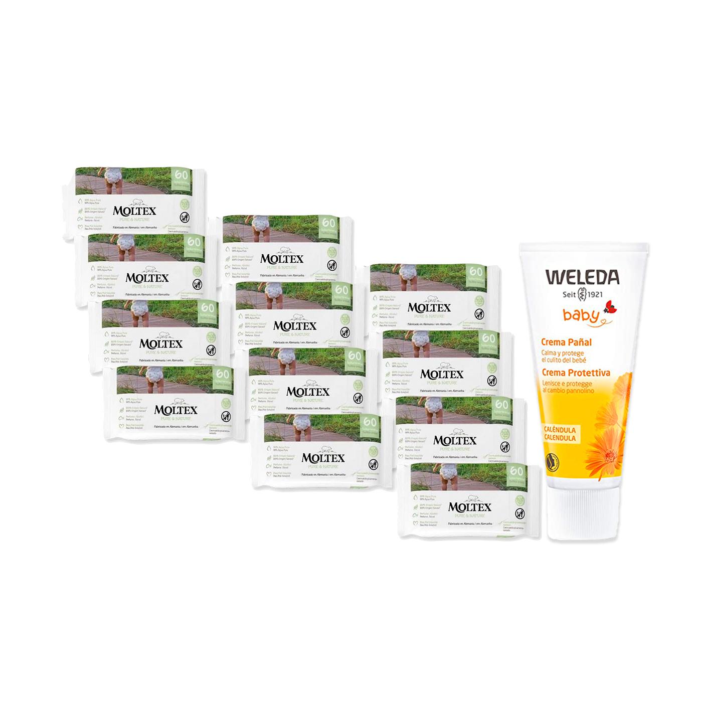 SPECIAL PACK Weleda Calendula Nappy Cream 75 ml + Pack of 12 x Moltex Pure & Nature Wipes 60 pcs