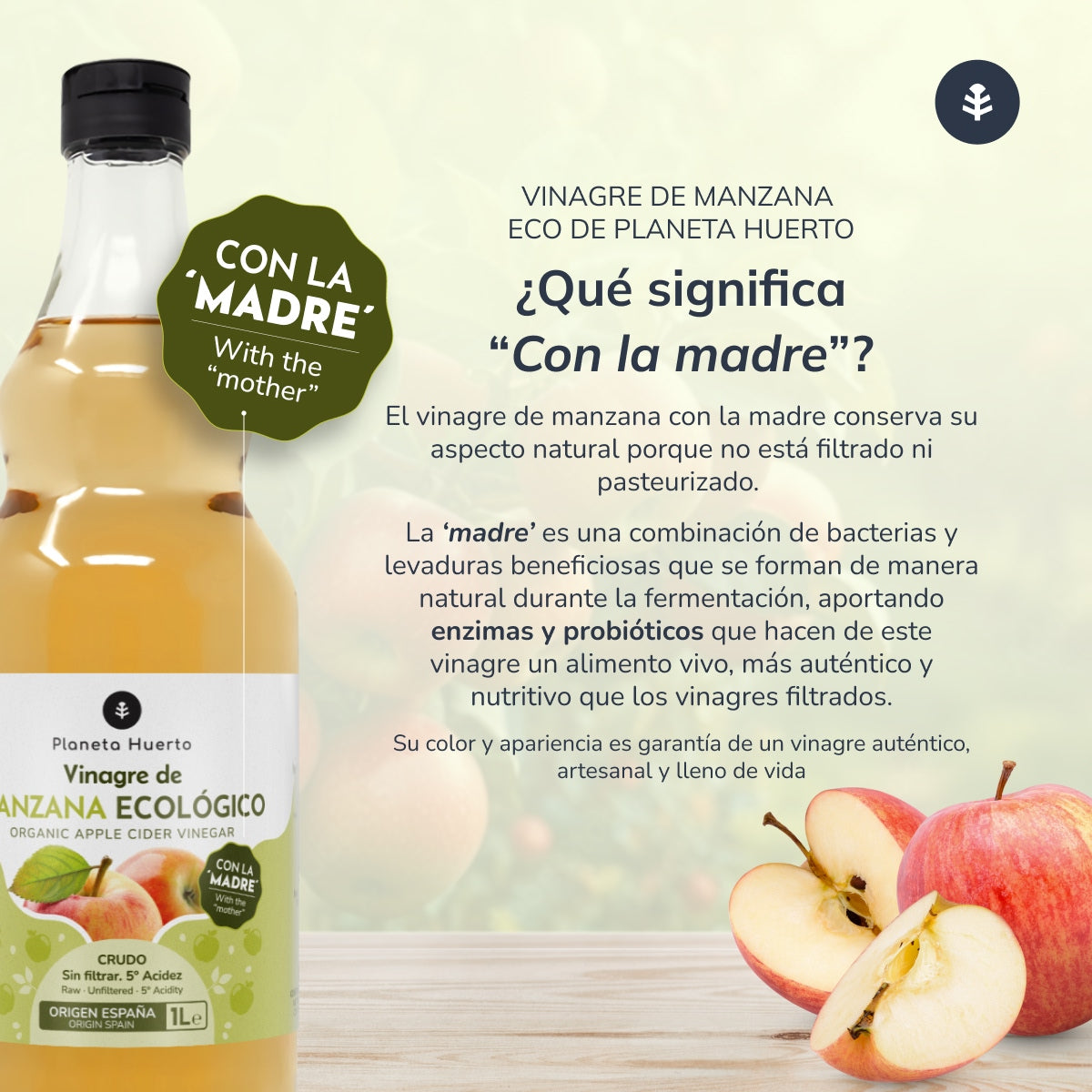 Ungefilterter Bio-Apfelessig mit Essigmutter Planeta Huerto 1 l