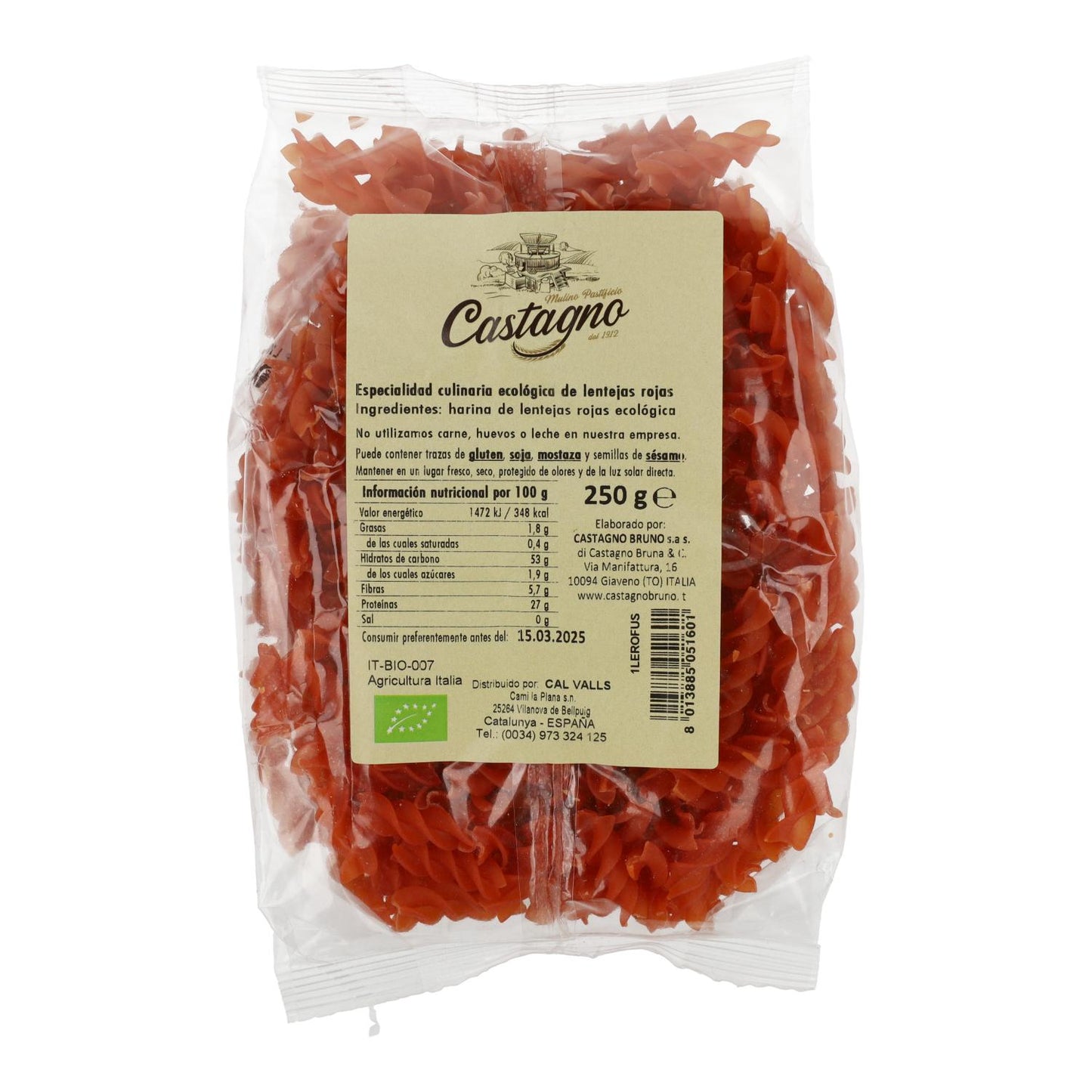 Spiraalvormige rode linzen 100% ECO Castagno 250 g
