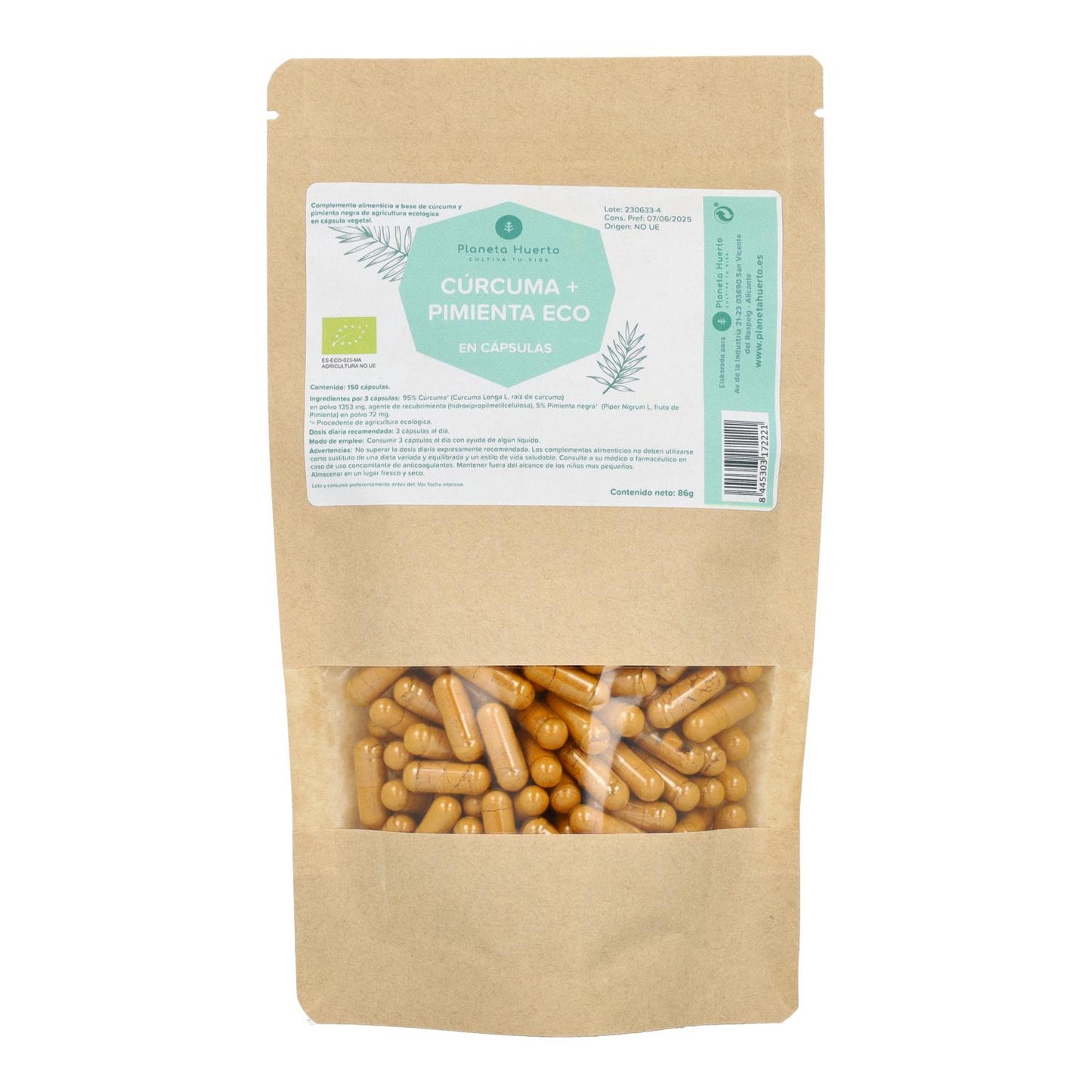 Organic Turmeric + Organic Pepper Planeta Huerto 150 capsules