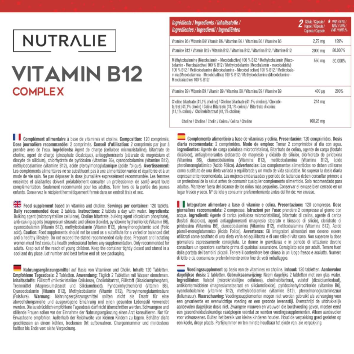 Kompleks witaminy B12 2000 mcg Zmęczenie Nutralie 120 tabletek