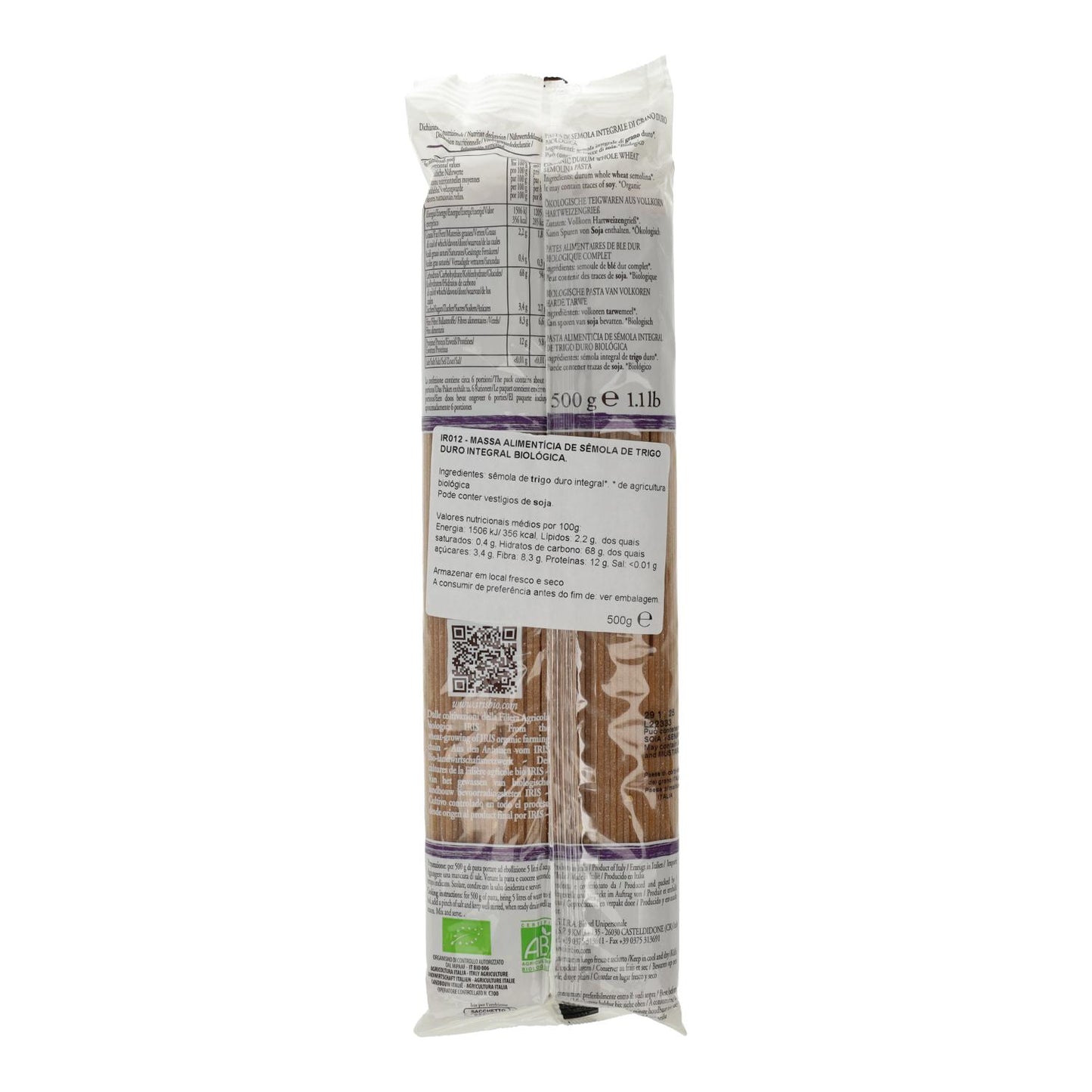 Biologische volkoren spaghetti Iris 500 g