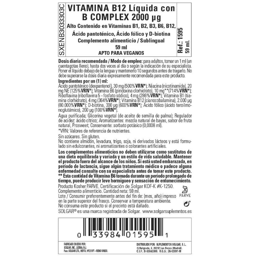 Flytande vitamin B12 för sublingual användning, 59 ml med 2000 μg