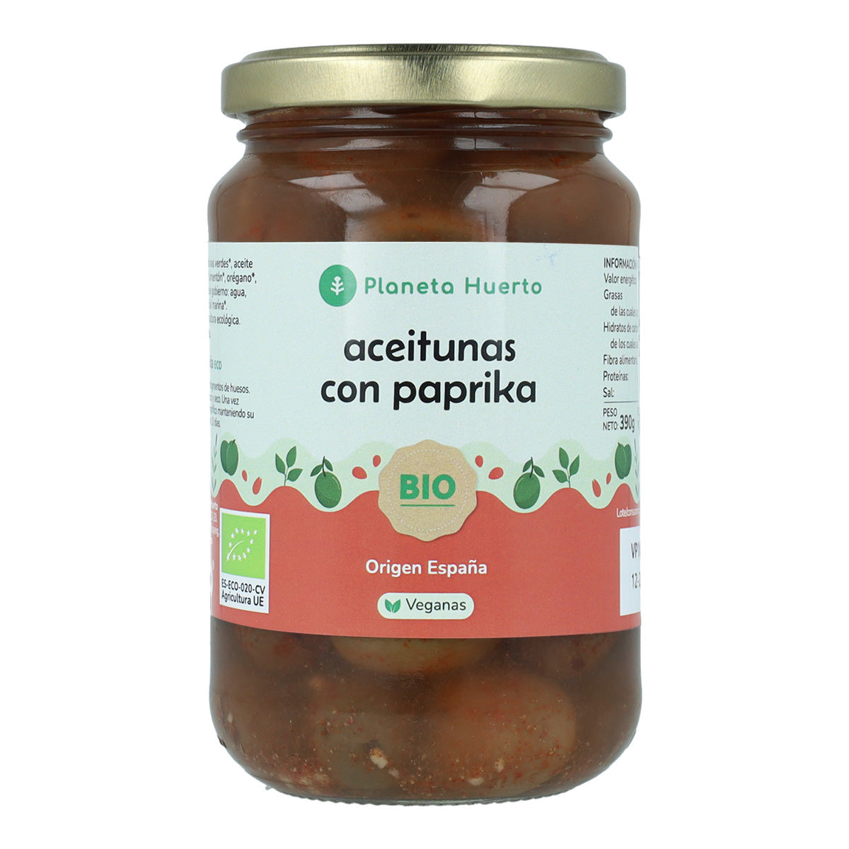 Groene olijven met paprika Eco Planeta Huerto 390 g