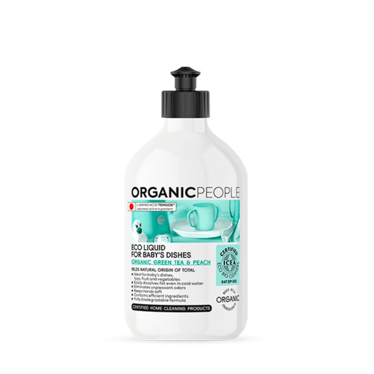 Detergente ecologico per piatti per bambini - Tè verde e pesca biologici Organic People 500 ml