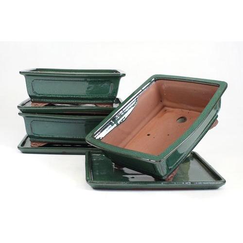 Pot à bonsaï rectangulaire 25 cm avec soucoupe verte