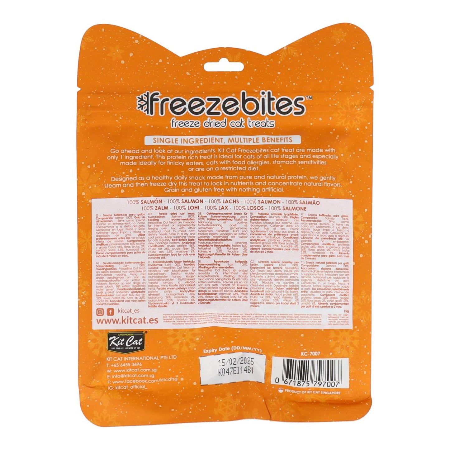 Kit Cat FreezeBites - Zalm 15 g Natuurlijke gevriesdroogde snack voor katten
