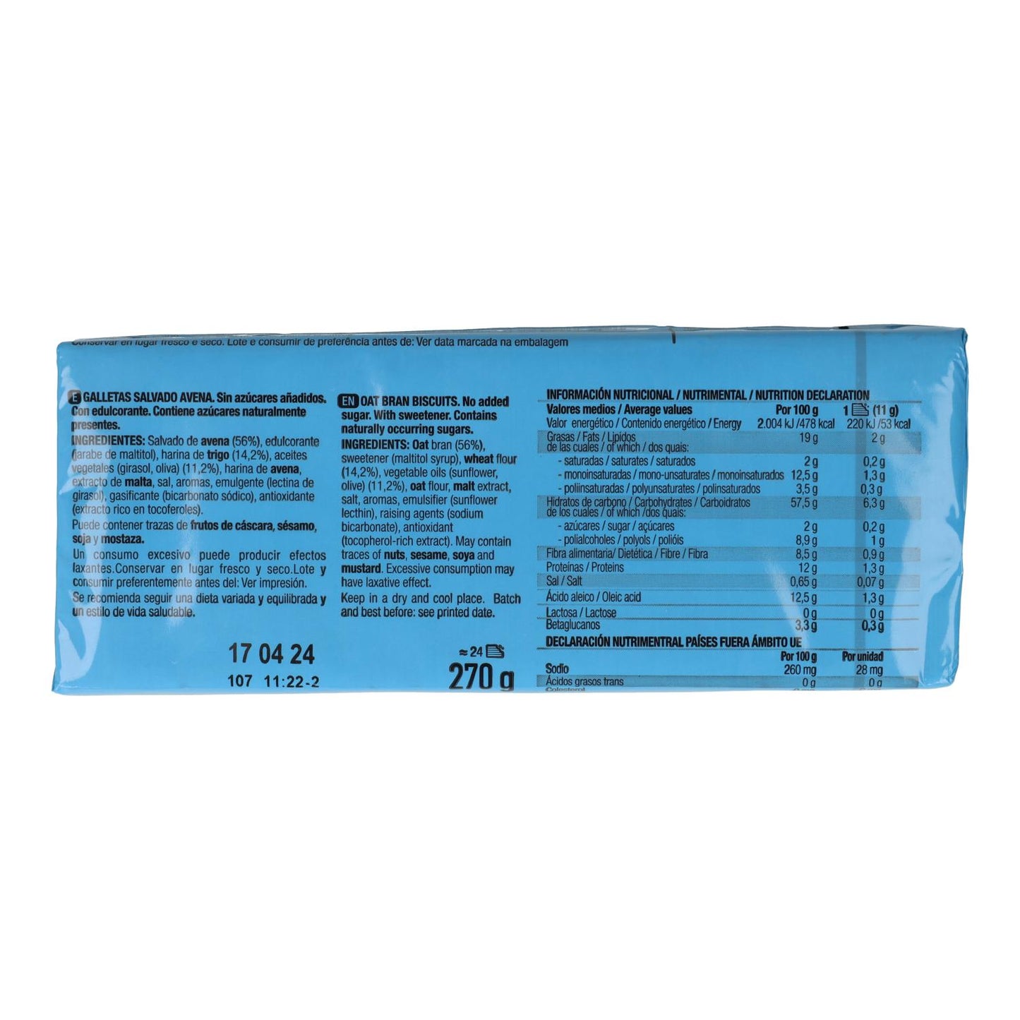 Havrekakor med kli 0 % socker Santiveri 270 g