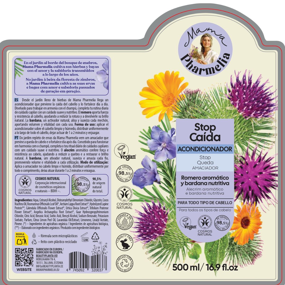 Conditioner tegen haaruitval met aromatische rozemarijn en voedende klis, Mama Pharmelia, 500 ml