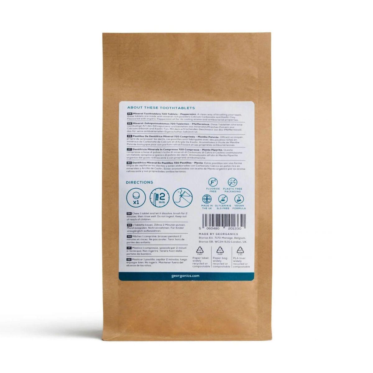 Recharge de pastilles dentifrices à la menthe, Georganics 720 unités