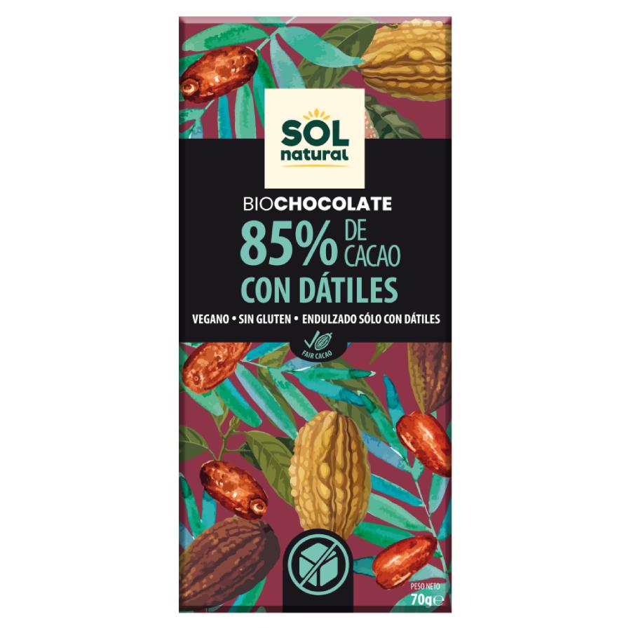 Bio Sol Natural Vegan Chocolate Bar 85% Cocoa and Dates 70 g