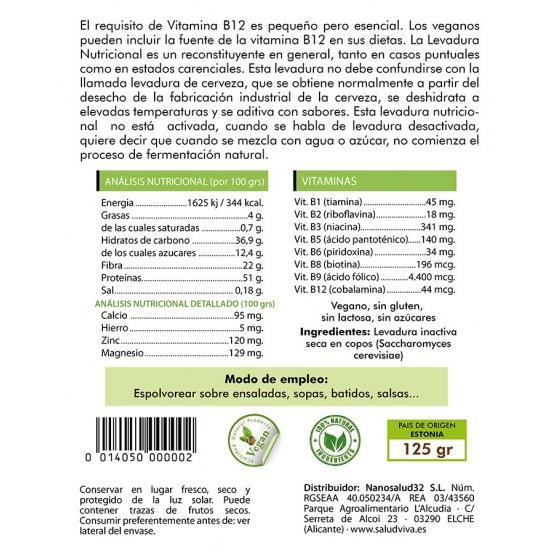 Näringsjästpulver med vitamin B12 Salud Viva, 125 g