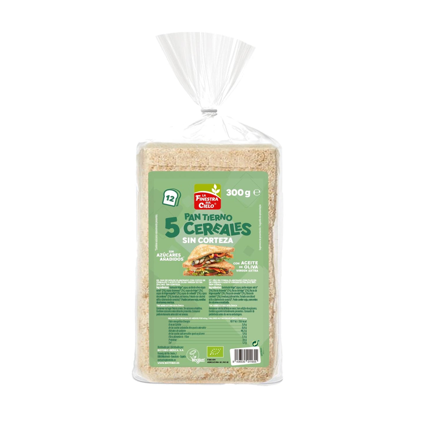Pain de mie tendre 5 céréales sans croûte ECO La Finestra Sul Cielo 300 g