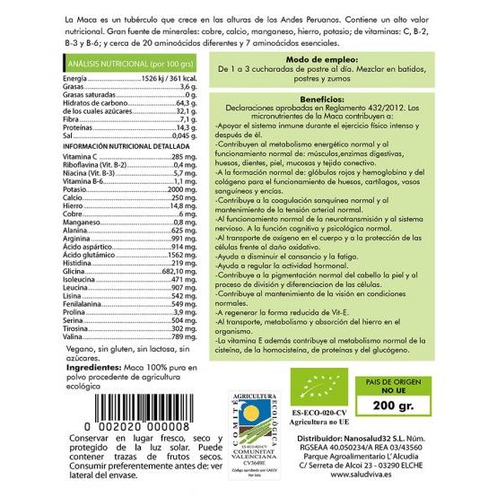 Maca Premium Pulver BIO Salud Viva, 200 g