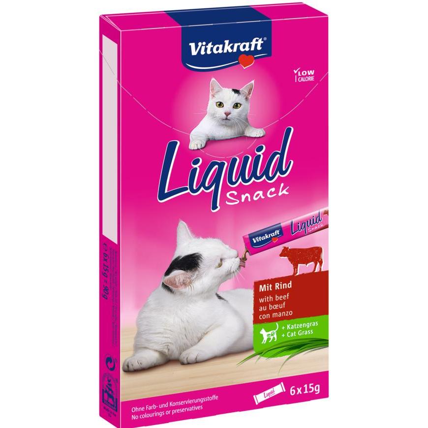 Vitakraft Cat Liquid Snack romige rundvleessnack met inuline 6x15 g