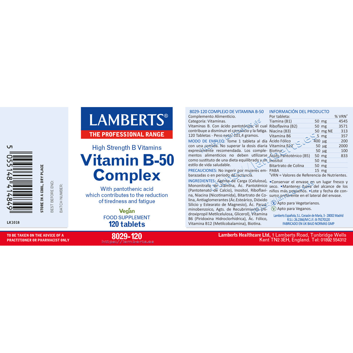 Vitamin-Komplex B-50 Lamberts 120 Tabletten