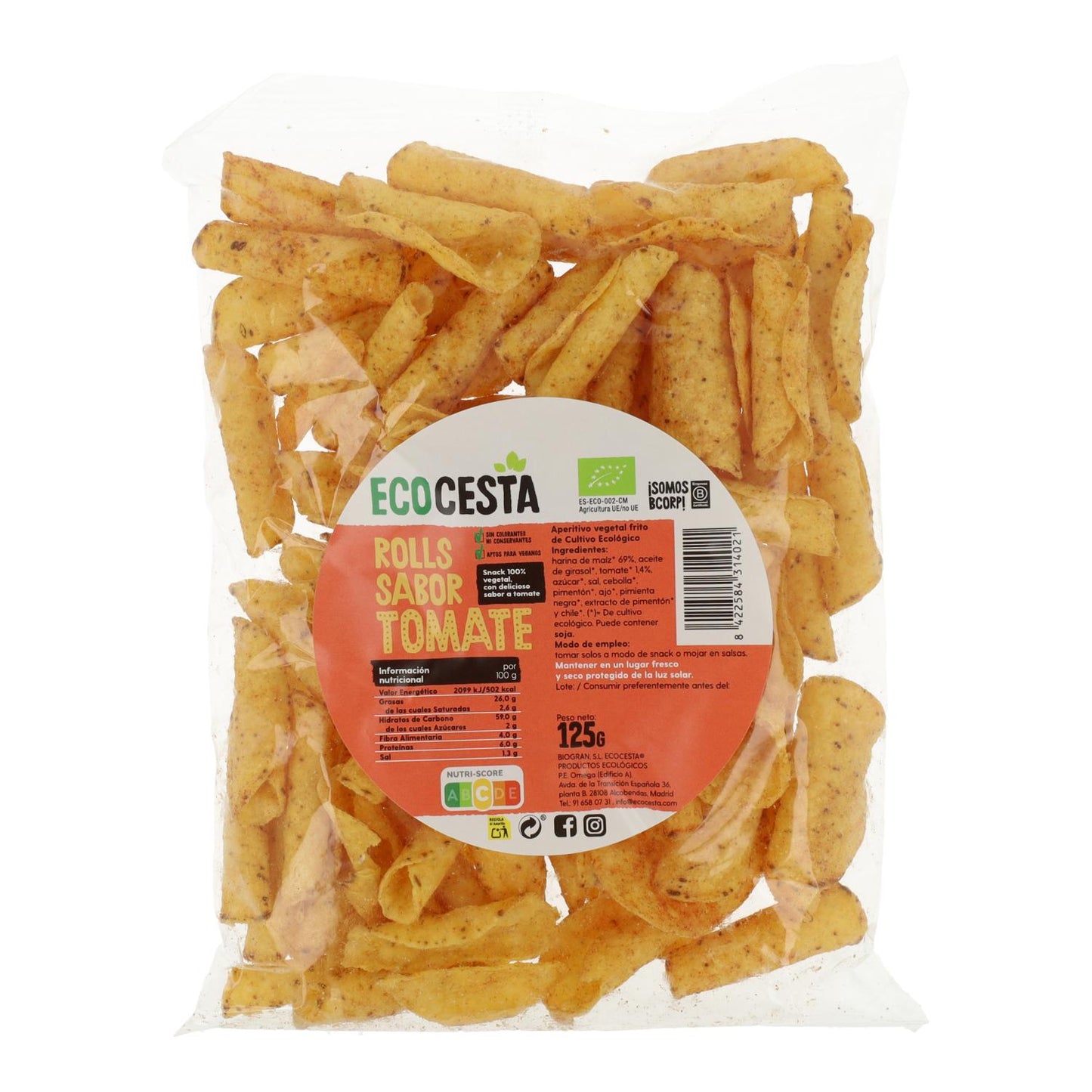 Bioroll'S Nacho's met biologische tomaat, 125 g Ecocesta