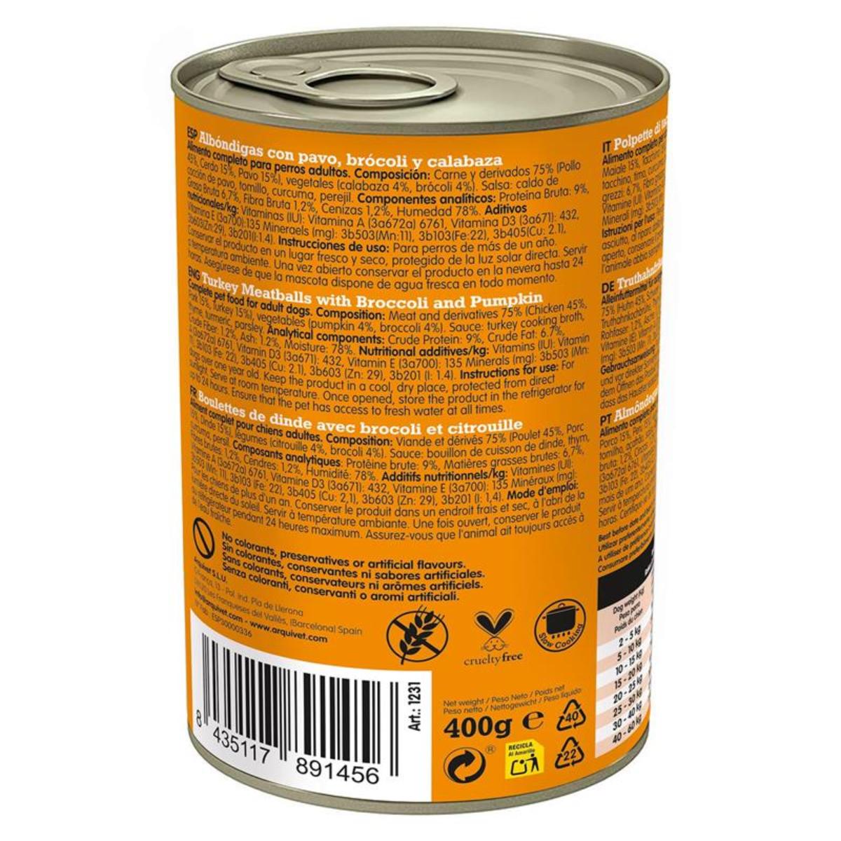 Arquivet färska kalkonköttbullar 400 g Våtfoder för hundar med kalkon, broccoli och pumpa