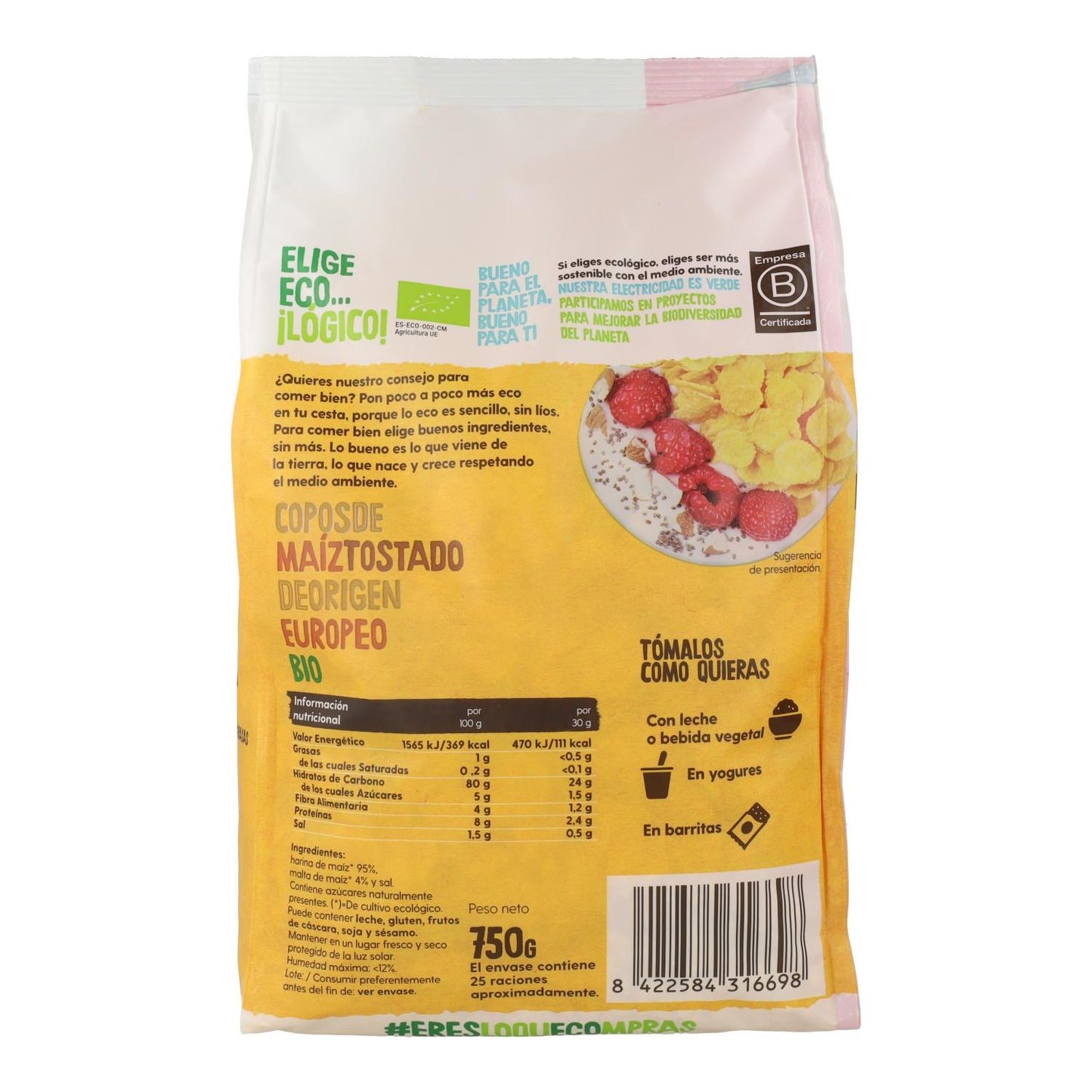 Pack of 2 Maxi Packs of Organic Toasted Corn Flakes Ecocesta 750 g