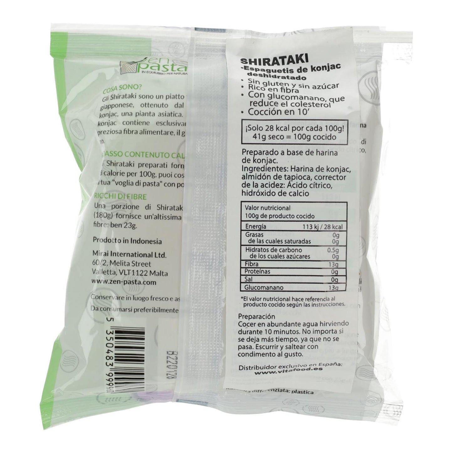 Torkade konjak-spaghetti Shirataki Zen Pasta 75 g