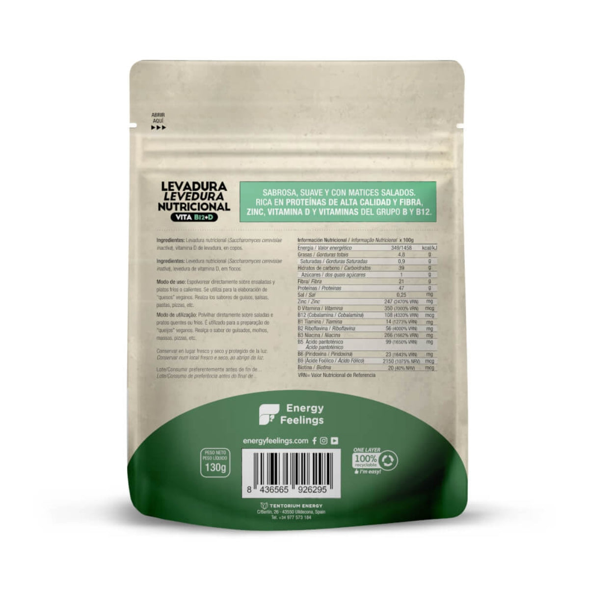 Drożdże odżywcze witamina B12+D, Energy Feelings, płatki 130 g