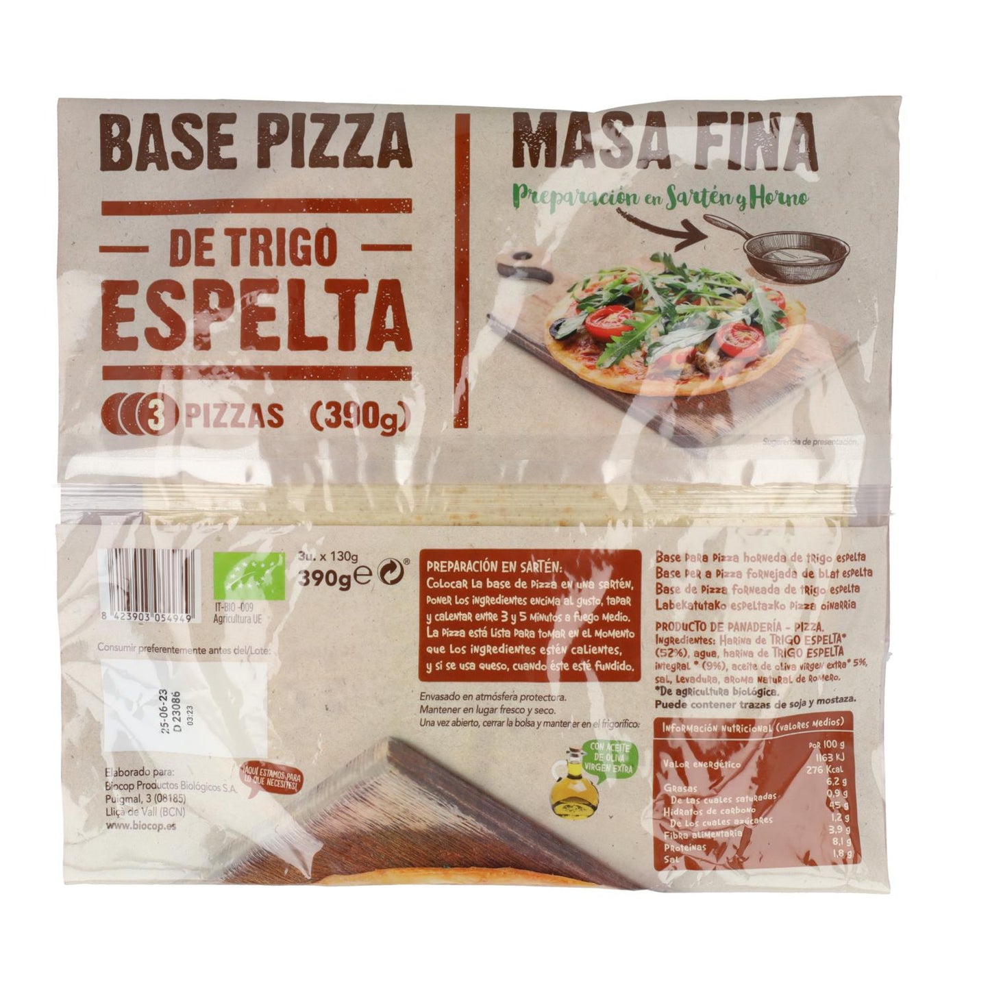 Base de pizza à la farine d'épeautre fine Biocop (3 bases) 390 g