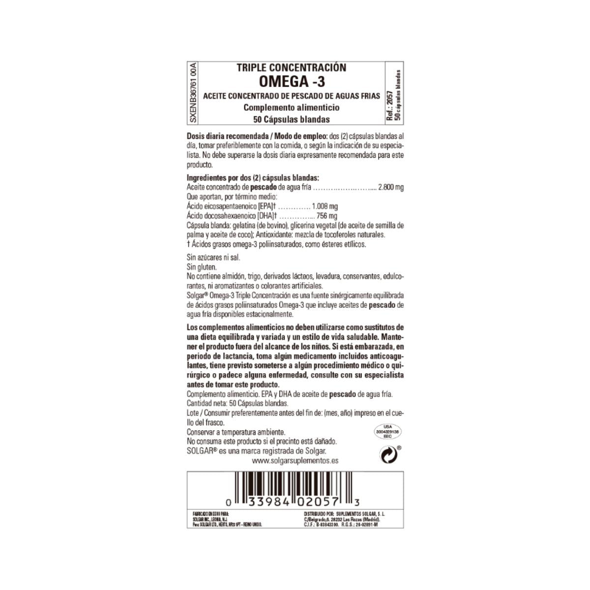 Omega 3 Dreifachkonzentrat Solgar 50 Kapseln