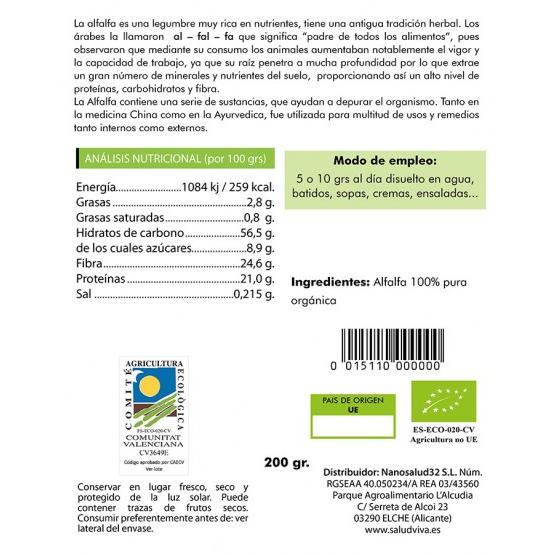 Alfalfa poeder ECO Salud Viva, 200 g