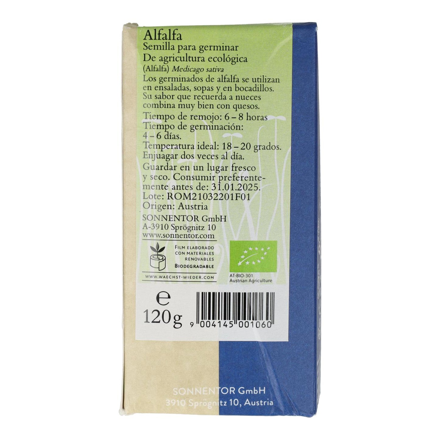 Bio-Alfalfa-Samen zum Keimen Sonnetor 120 g