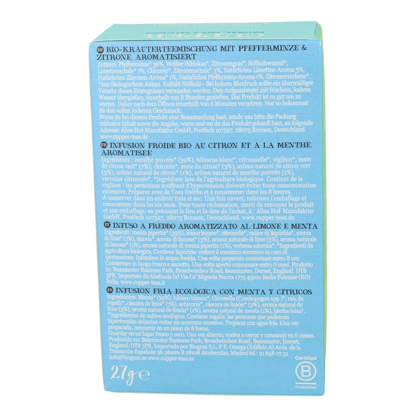 Koude infusie van munt en citrusvruchten Bio Cupper 10 zakjes