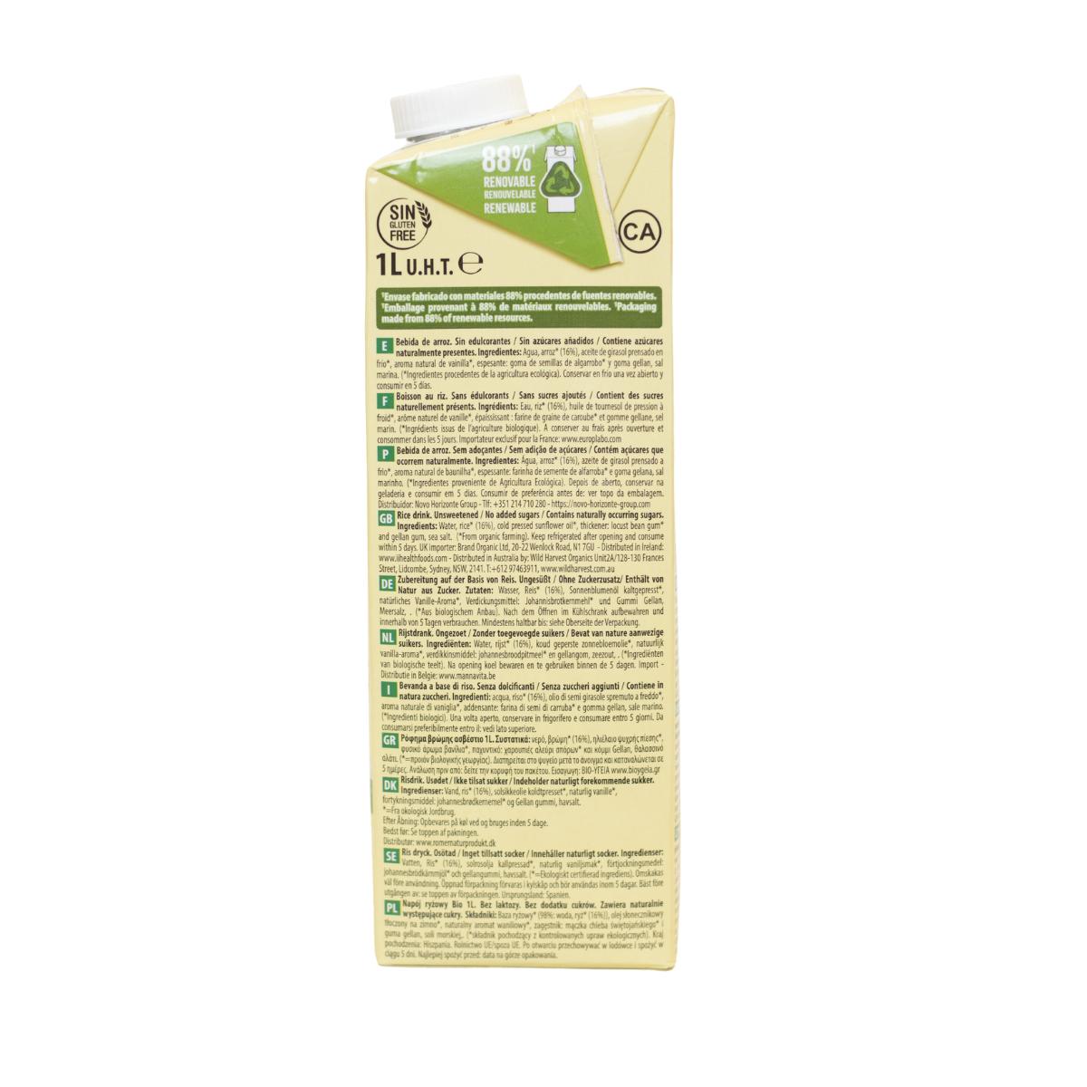 Pack of 6 x NaturGreen Rice Drink with no added sugar 1 L
