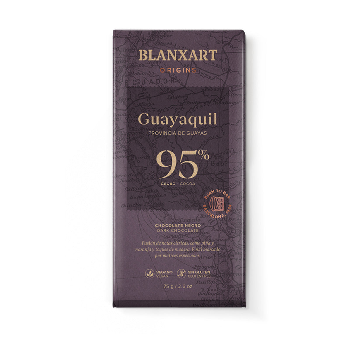 Chocolat noir 95 % Guayaquil Eco Vegan Sans gluten Blanxart 75 g