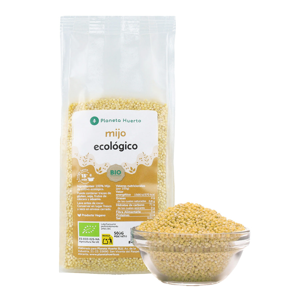 Packung 2x Geschälte Hirse ECO Planeta Huerto 500 g
