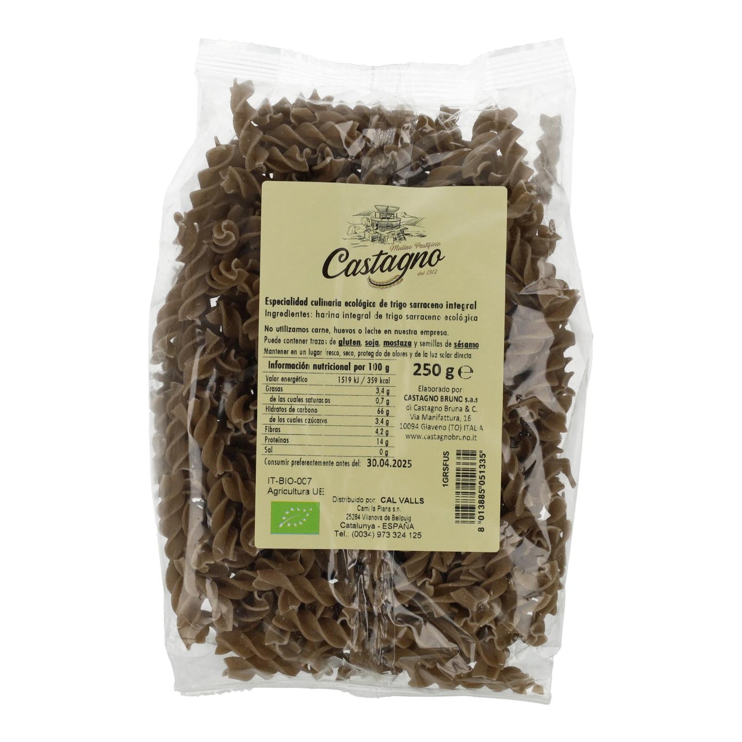 Spiraler av ekologiskt bovete Castagno 250 g