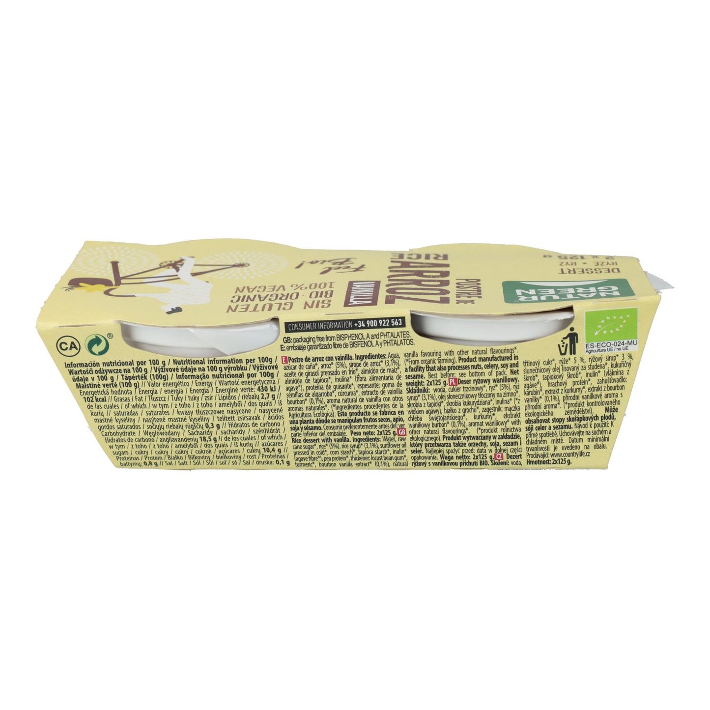 Dessert au riz et à la vanille NaturGreen, 2 x 125 g