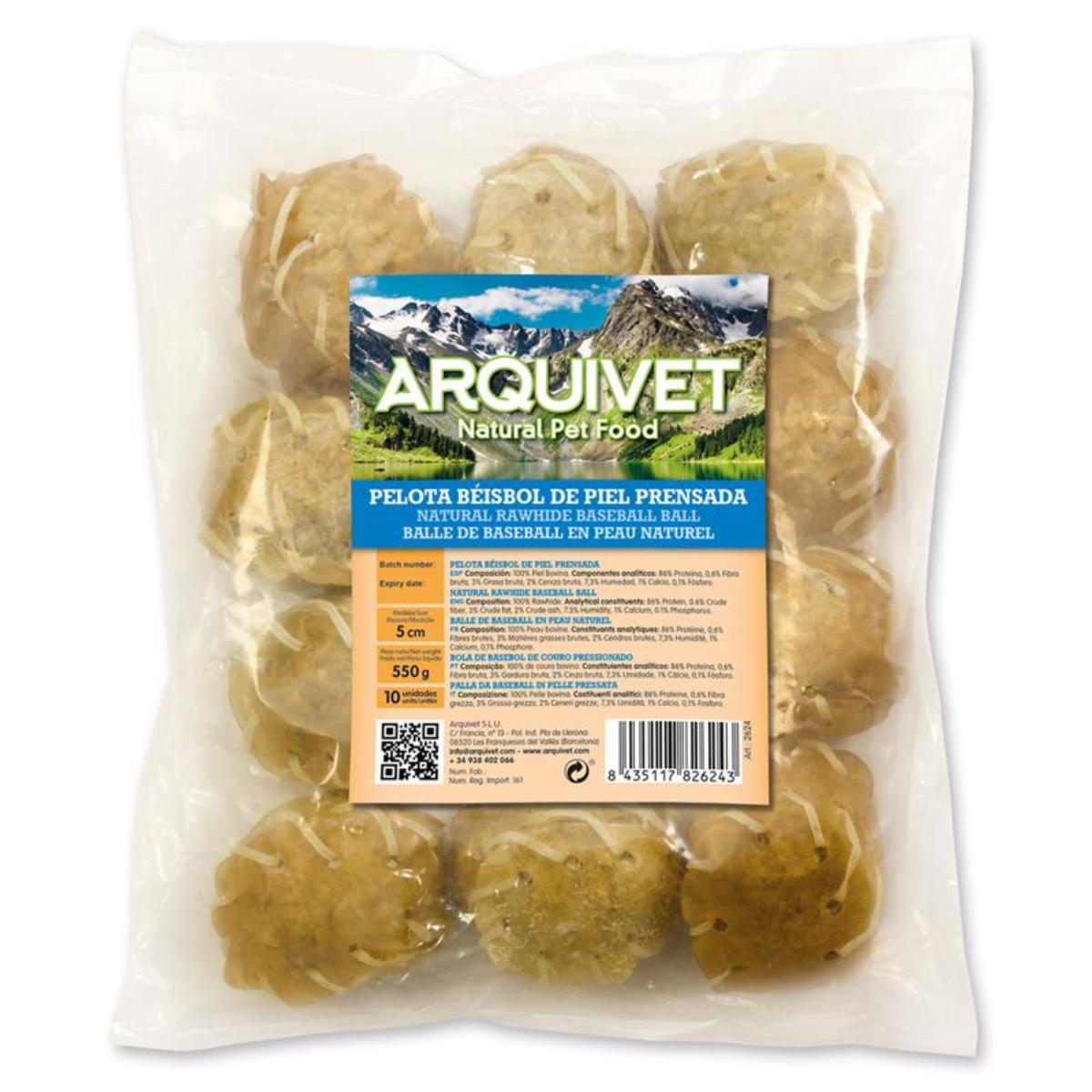 Snack Baseballballen van geperst leer voor honden Arquivet 10 stuks 8 cm