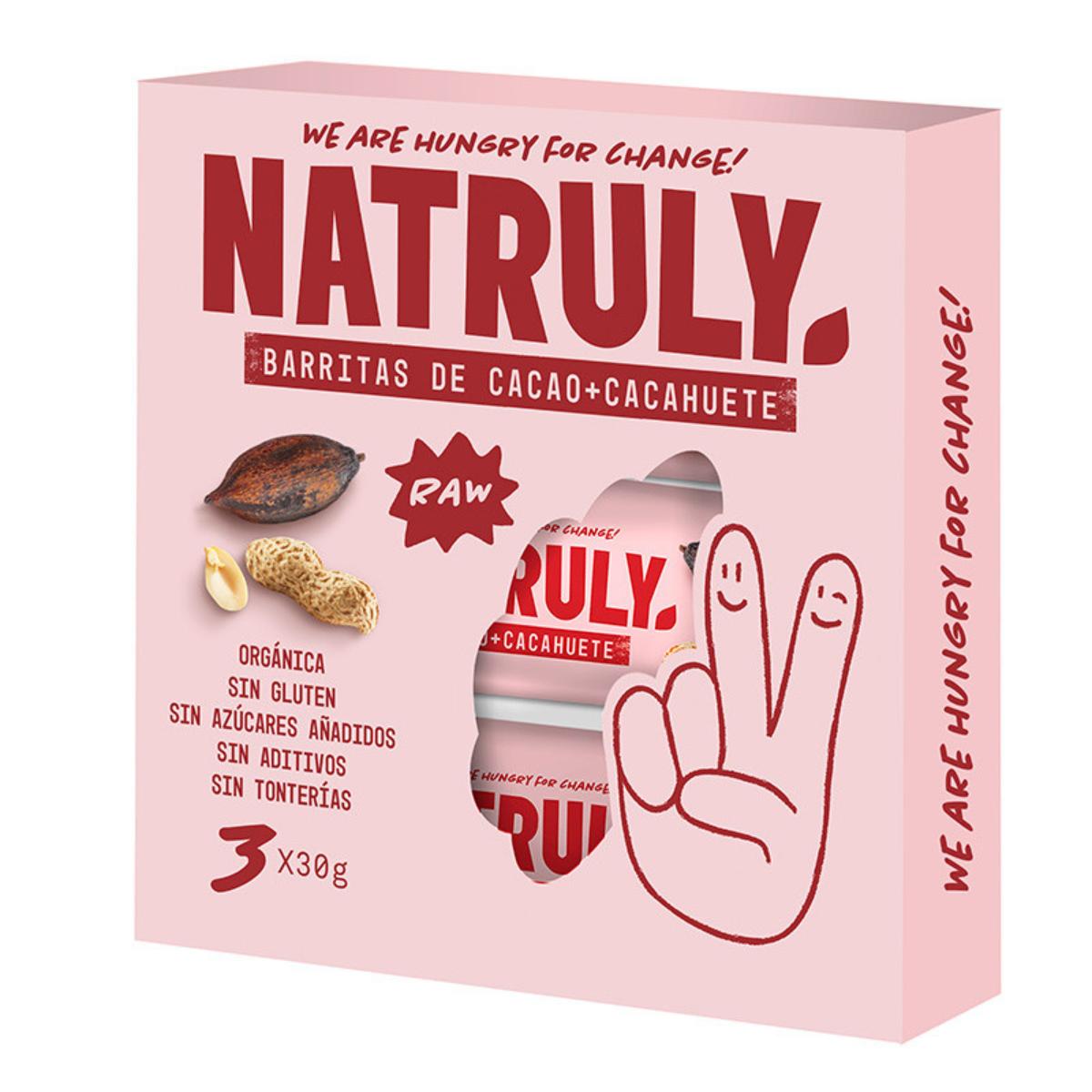 Pack 3 x 30 g barres Raw BIO cacao et cacahuète Natruly