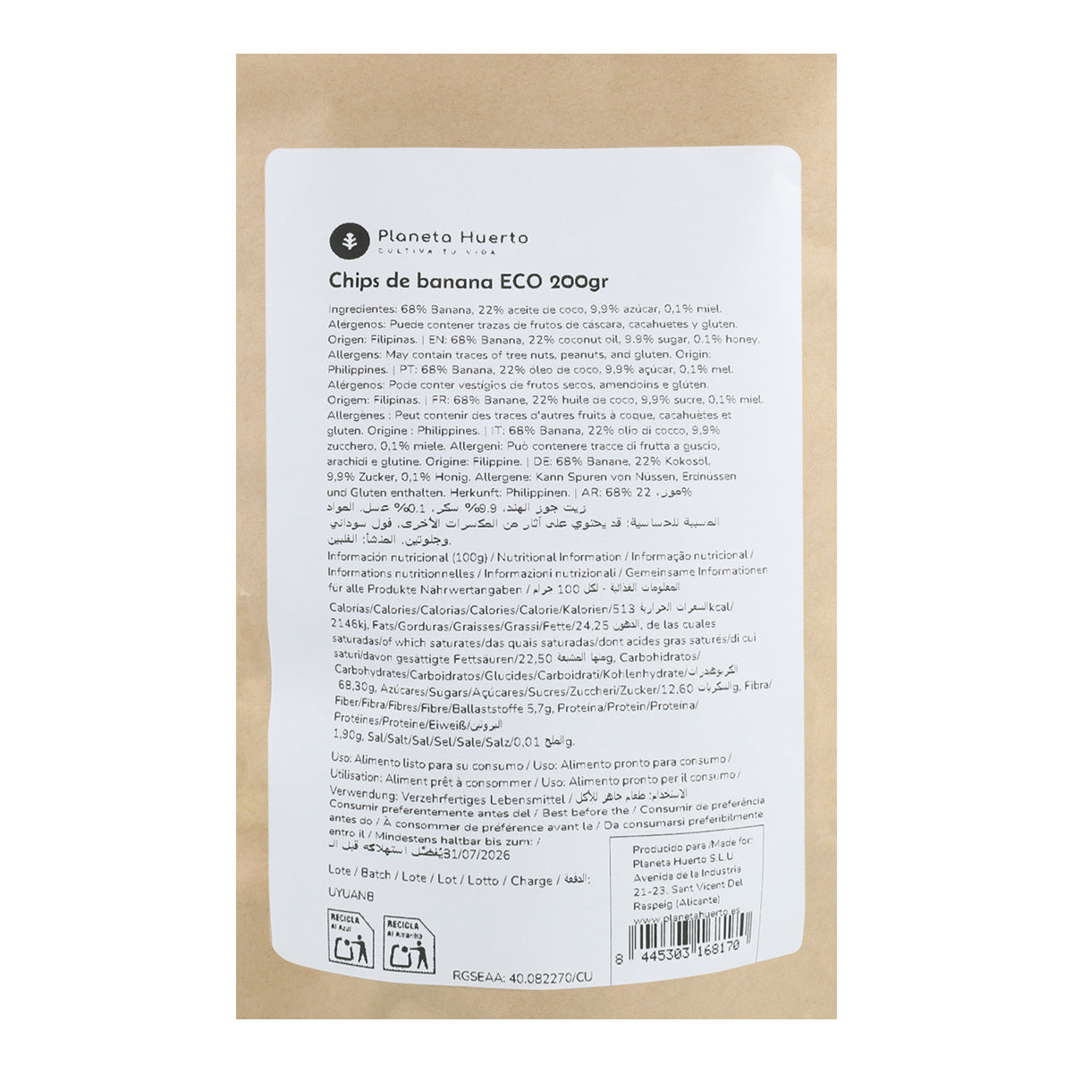 Chipsy bananowe ECO Planeta Huerto 200 g