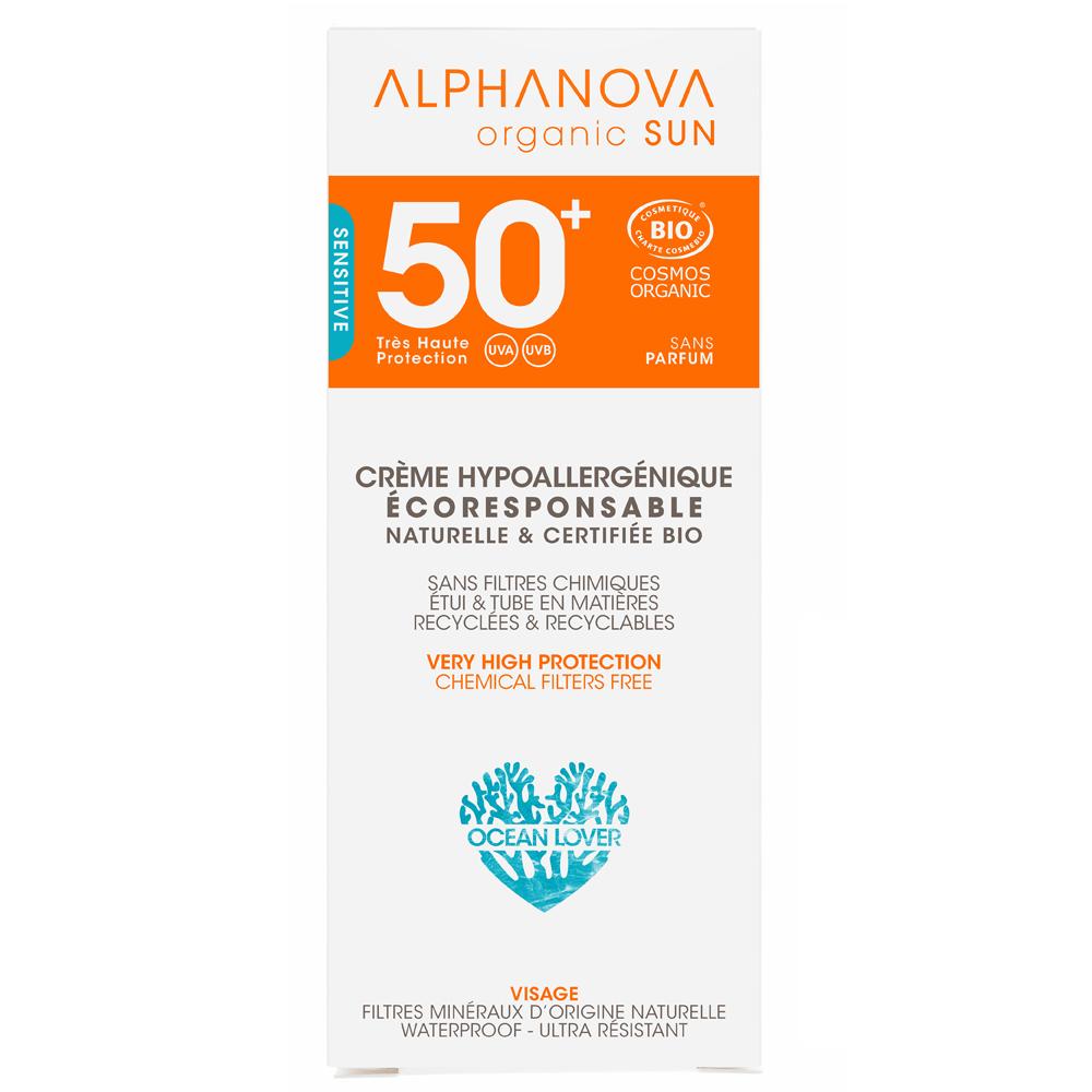 Protector Solar Facial SPF 50+ Hipoalergénico Alphanova 50 ml.