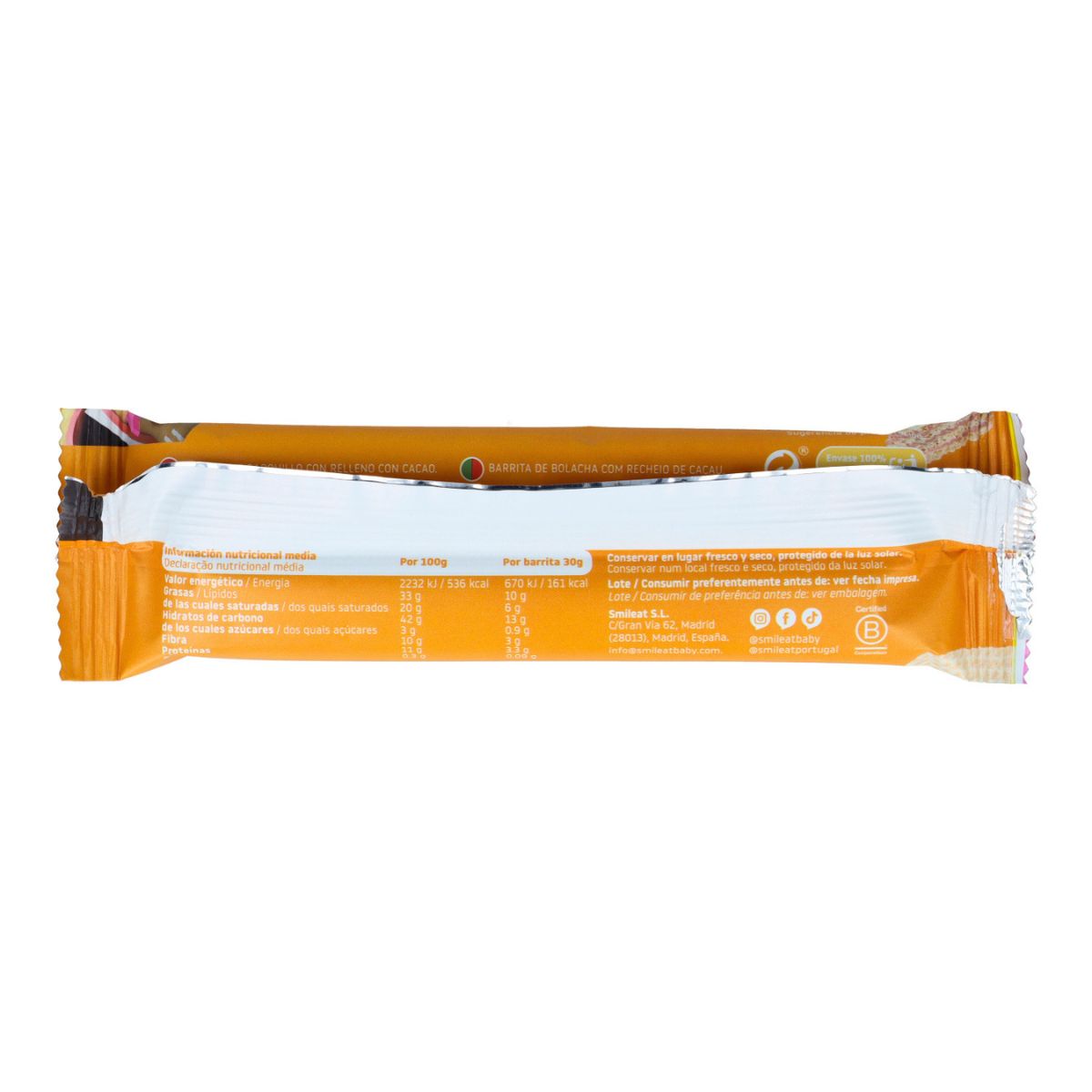 Filled wafer bar 30 g ECO Smileat