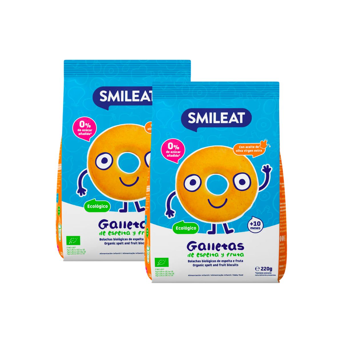 Pack promo 2x Biscuits pour enfants ECO à l'épeautre et à la pomme Smileat, 220 g