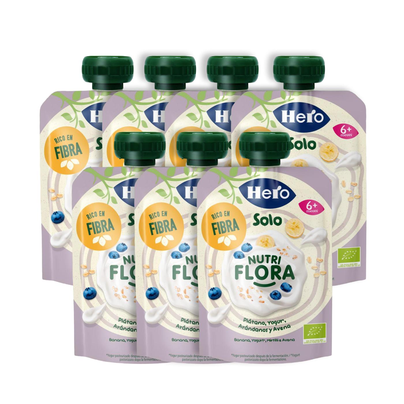 Pakket x7 zakjes Nutri Flora met bananen-, bosbessen-, yoghurt- en haversmaak 100 g Hero Solo