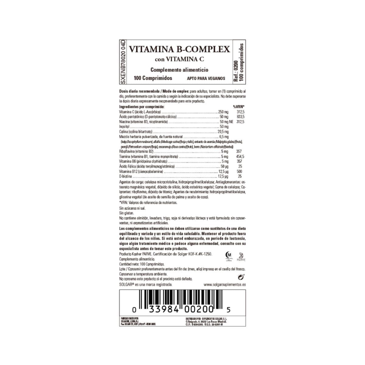 Vitamine B-complex met vitamine C Solgar 100 tabletten