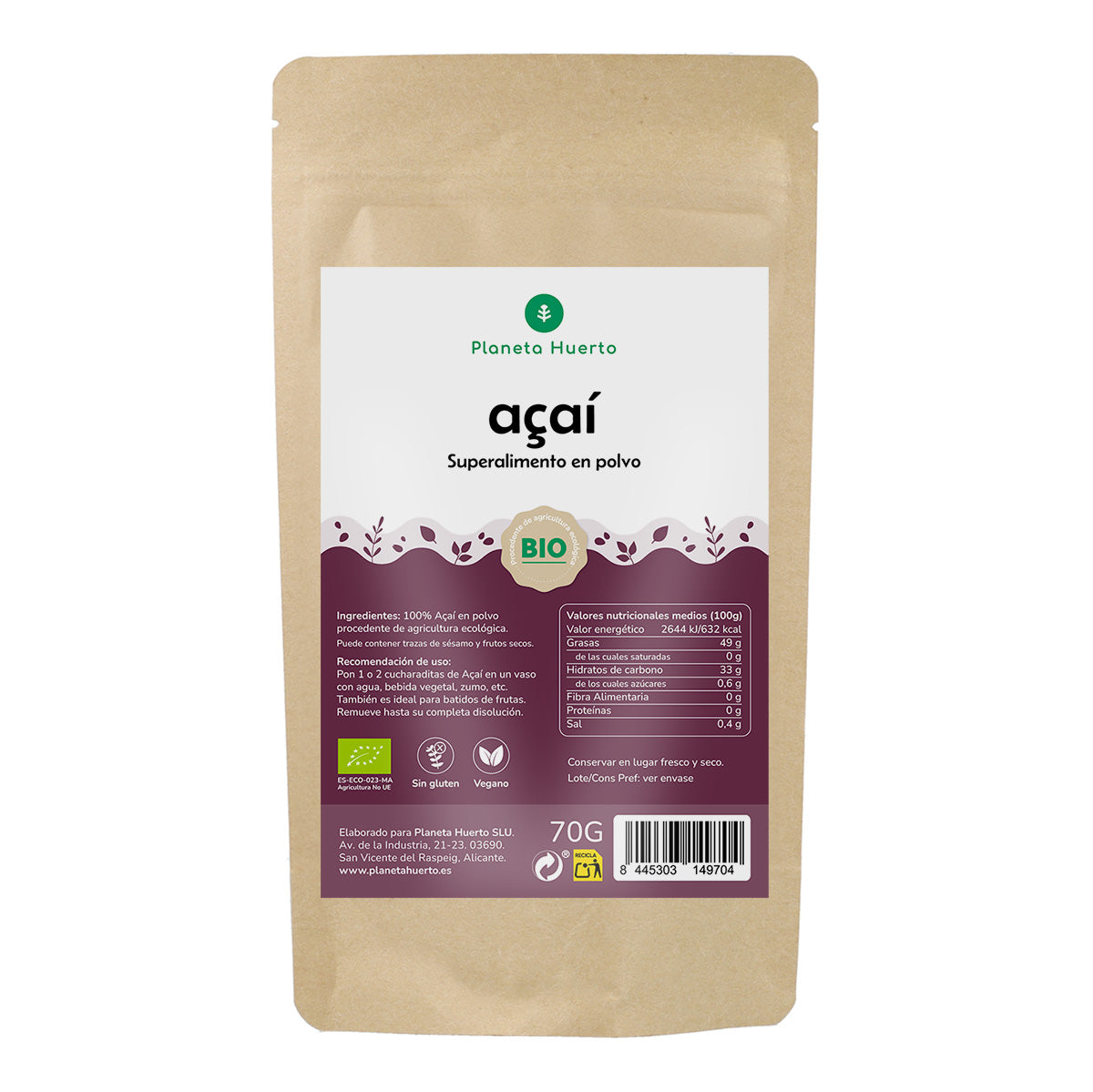 Açaí-Pulver ECO Planeta Huerto 70 gr