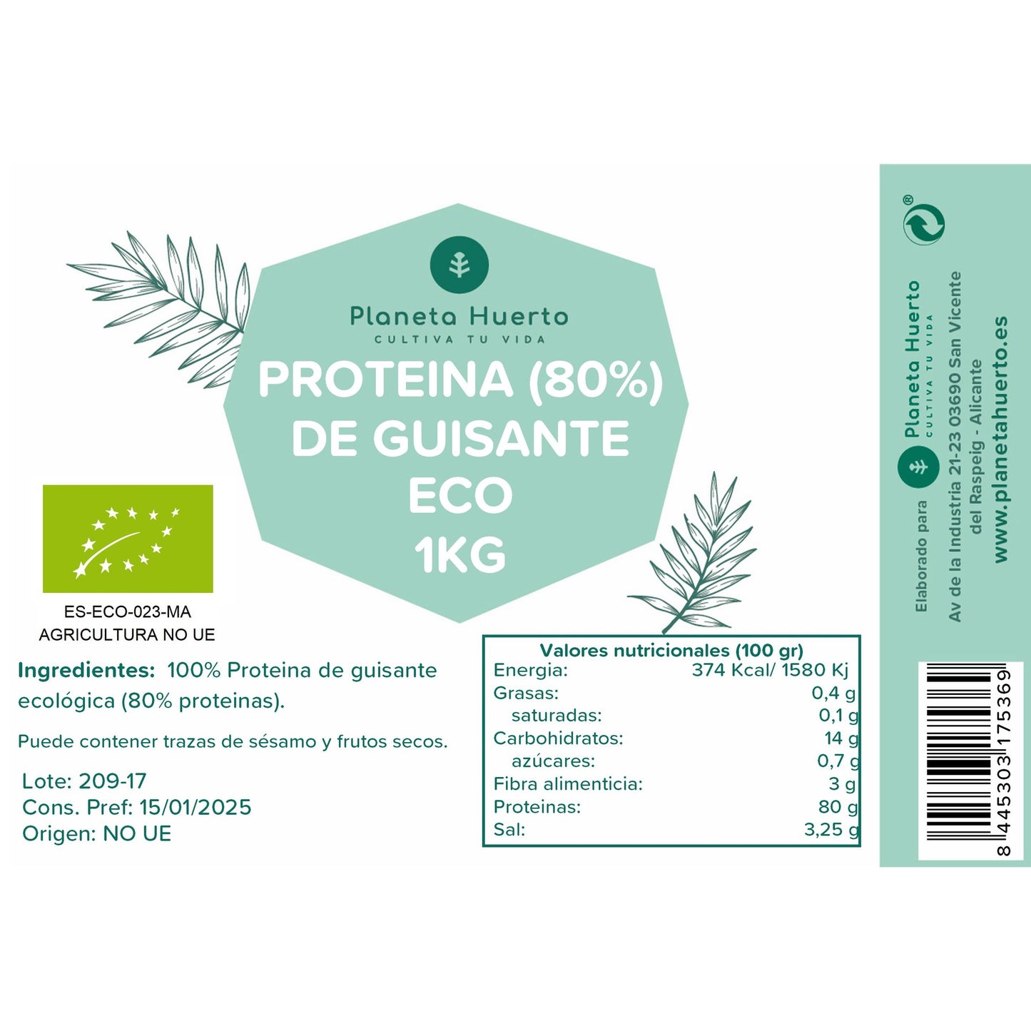 Ärtprotein 80% ECO Planeta Huerto 1 kg