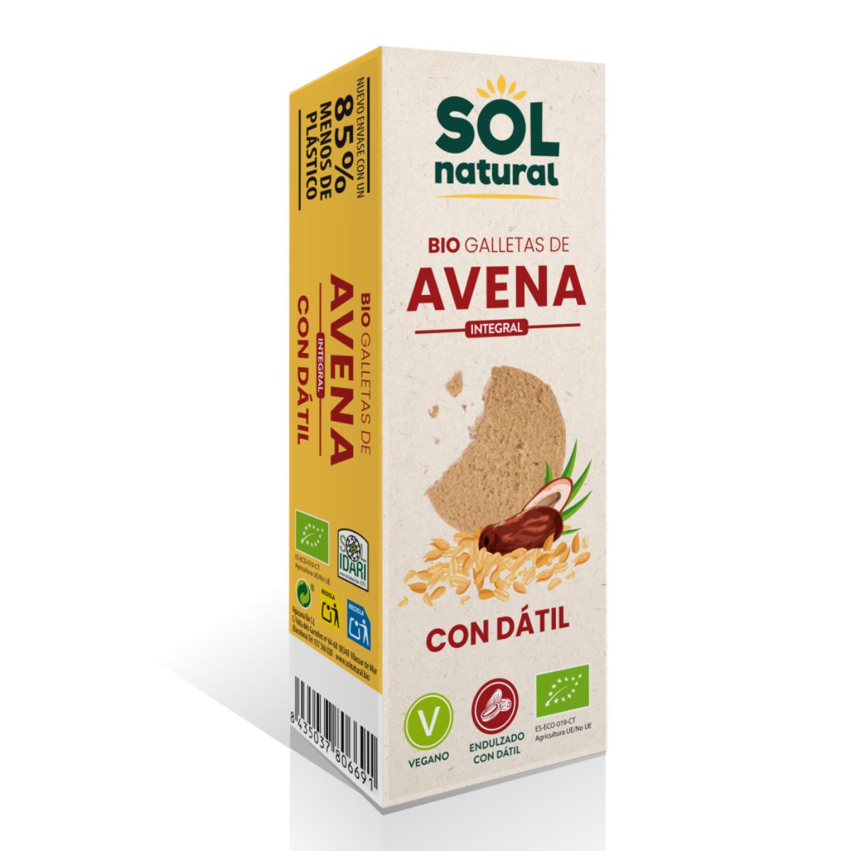 Pack 9x Biscuits à l'avoine complète sucrés aux dattes bio Sol Natural 170 g