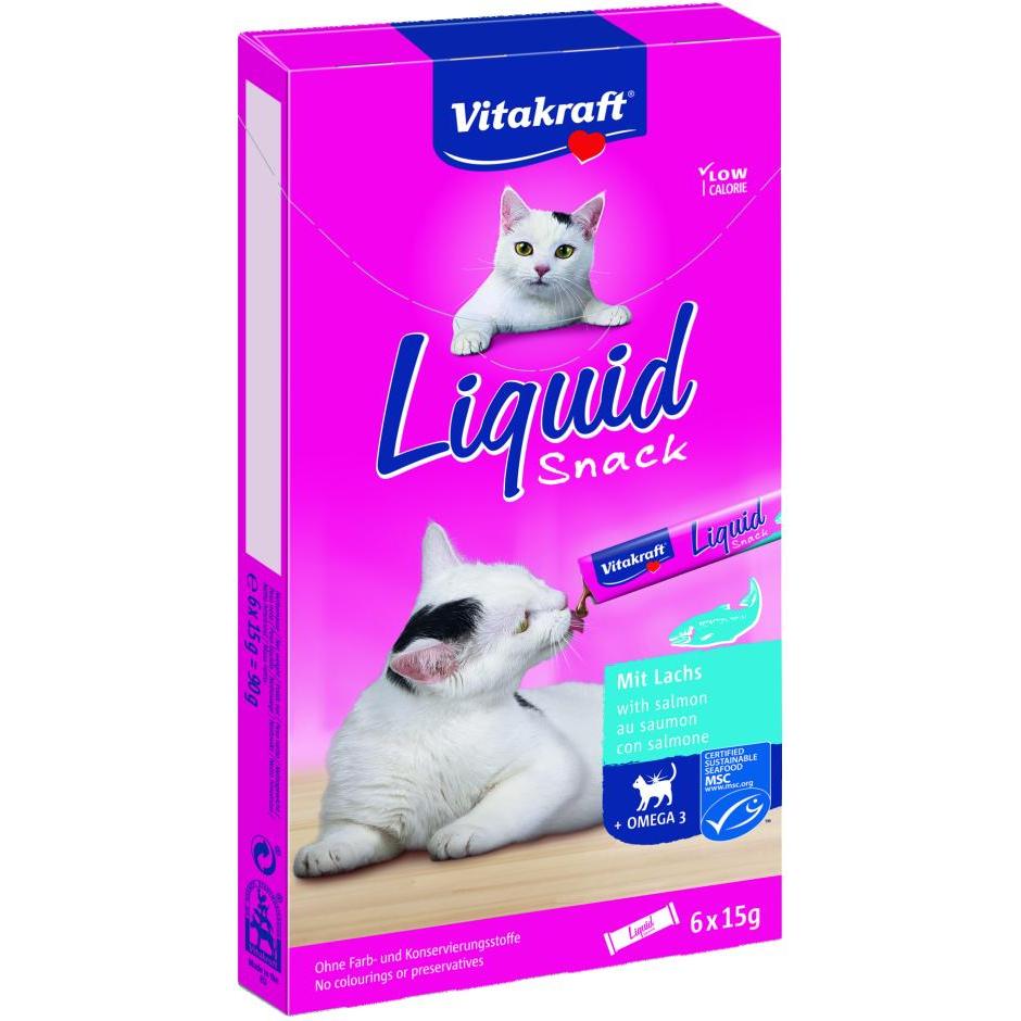 Vitakraft Cat Liquid Snack romige zalm met Omega 3 6x15 g