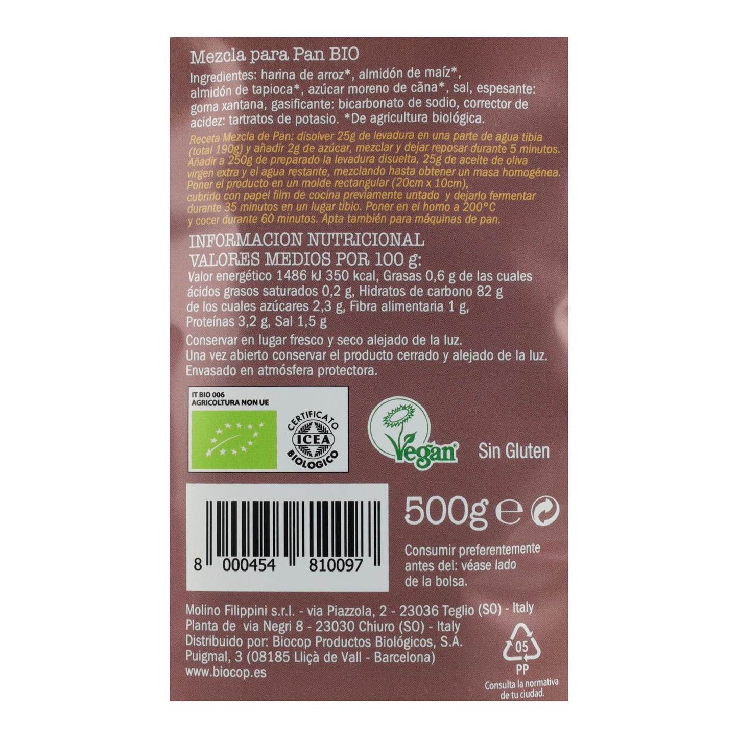 Biovitagral 500g Bio-Mehlmischung, glutenfrei, zum Brotbacken