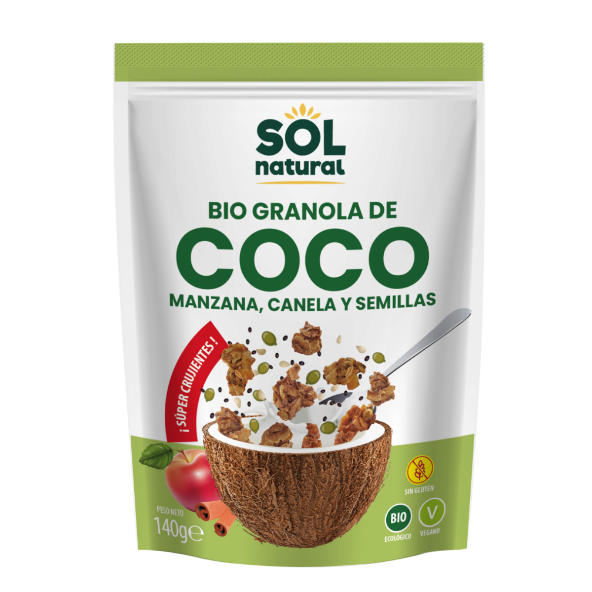 Bio Sol Natural Crunchy Coconut Granola with Apple and Cinnamon 140 g