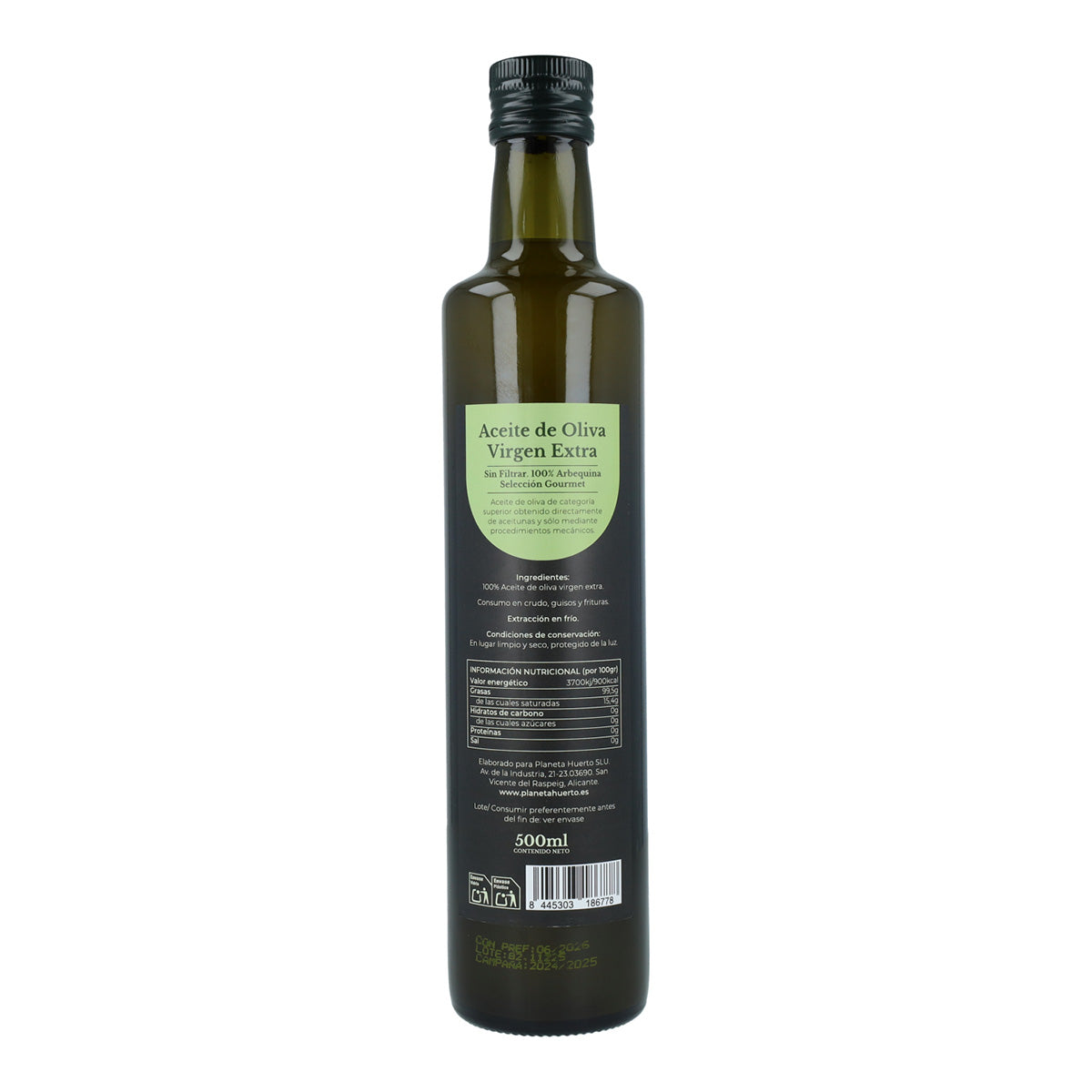 Olio Extravergine di Oliva Planeta Huerto verde non filtrato e di prima raccolta 500 ml